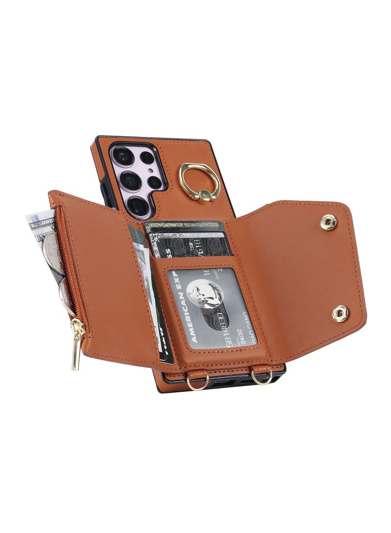 Suteni Flip Cover Crossbody Band Card Slots Leather Phone Case for Samsung - Image 3
