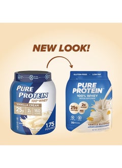 Pure Protein Powder, Whey, High Protein, Low Sugar, Gluten Free, Vanilla Cream, 1.75 lbs  - Image 2