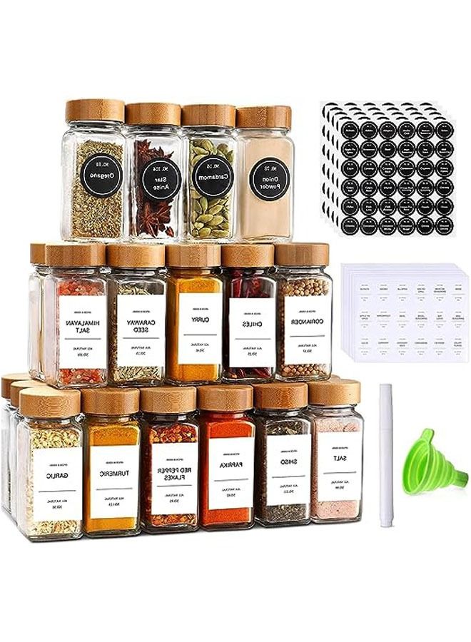 Arabest Spice Jars with Label-4oz 24Pcs,Glass Spice Jars with Bamboo Lids,Spices Container Set,Kitchen Empty Spice Jars,Funnel, Seasoning Storage Bottles for Spice Rack,Cabinet,Drawer - Image 1