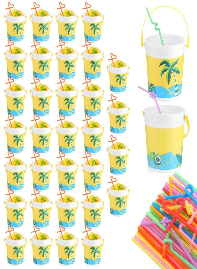 Yaomiao 32 Pcs 32 oz Plastic Cocktail Rum Buckets for Drinks with 100 Colorful Straws Portable Drink Buckets for Parties Reusable Punch Bowls for Summer Beach Bar Kitchen (32 Pcs) - Image 1