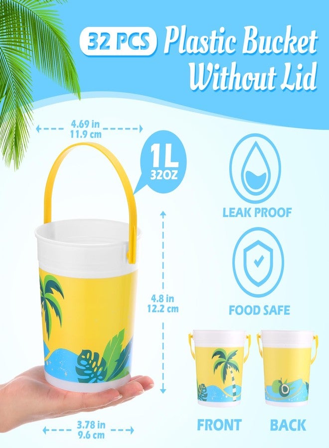 Yaomiao 32 Pcs 32 oz Plastic Cocktail Rum Buckets for Drinks with 100 Colorful Straws Portable Drink Buckets for Parties Reusable Punch Bowls for Summer Beach Bar Kitchen (32 Pcs) - Image 2