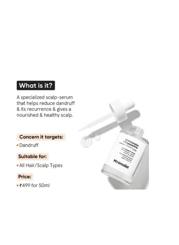 Minimalist Anti-Dandruff Hair Serum for Scalp | Pre Shampoo Treatment with CPH Complex & Oligopeptide 0.8% | With Elestab Advanced Anti Dandruff Molecule | For Women & Men | 50ml - Image 2