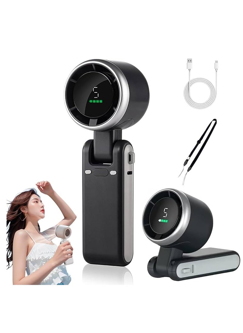 MOCOM Bladeless Rechargeable Handheld Fan – 5-Speed Turbo Cooling, 5000mAh USB Portable Mini Personal Fan with Digital Display, Safe for Kids, 11H Runtime, Neck/Wall/Desk Mount – Compact Travel Fan for Makeup, Office, Outdoor & Summer Use  - Image 1