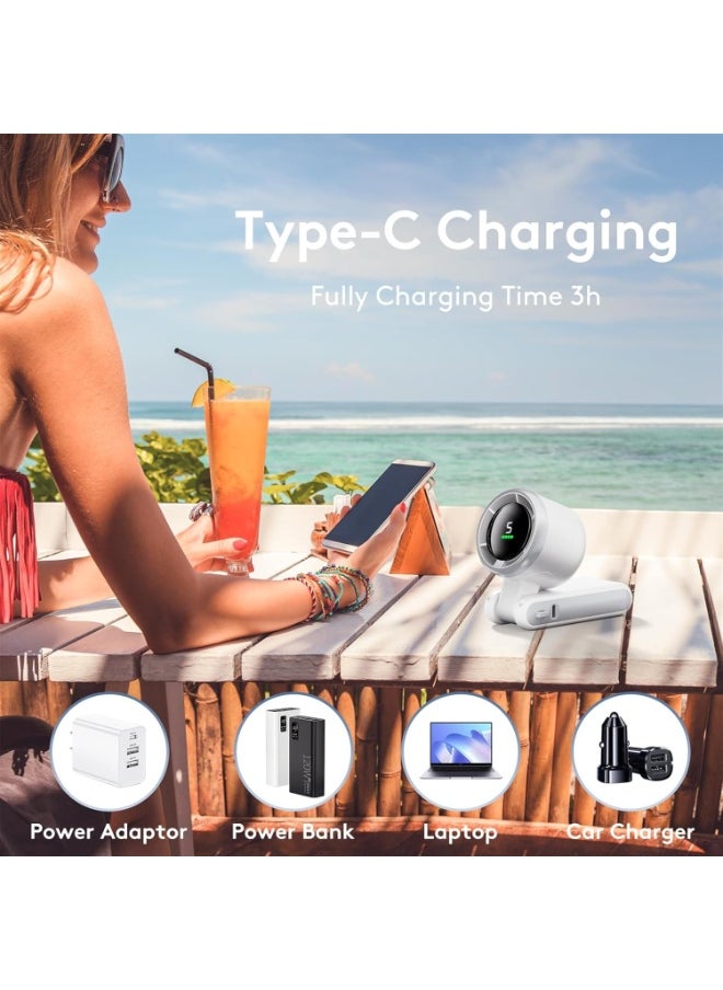 MOCOM Bladeless Rechargeable Handheld Fan – 5-Speed Turbo Cooling, 5000mAh USB Portable Mini Personal Fan with Digital Display, Safe for Kids, 11H Runtime, Neck/Wall/Desk Mount – Compact Travel Fan for Makeup, Office, Outdoor & Summer Use  - Image 2
