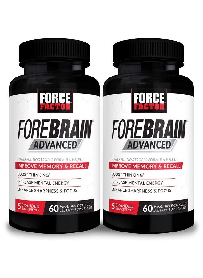 Force Factor Forebrain Advanced, 2-Pack, Brain Booster, Brain Supplement for Memory Support, Concentration, Focus, Thinking, and Mental Energy, Powerful Ingredients That Work Fast, 120 Capsules 