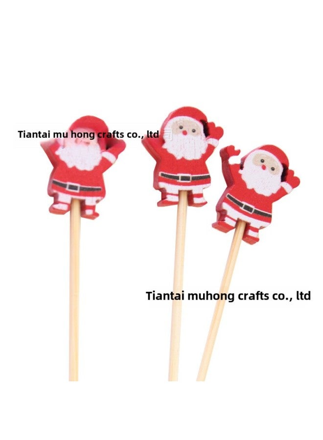 Disposable Bamboo Stick Single Red Hat Santa Claus Cocktail Decorative Bamboo Stick-color:Old Man With Raised Hands 100 Pieces/pack-Specifications:12cm 100 Pieces/pack  - Image 2