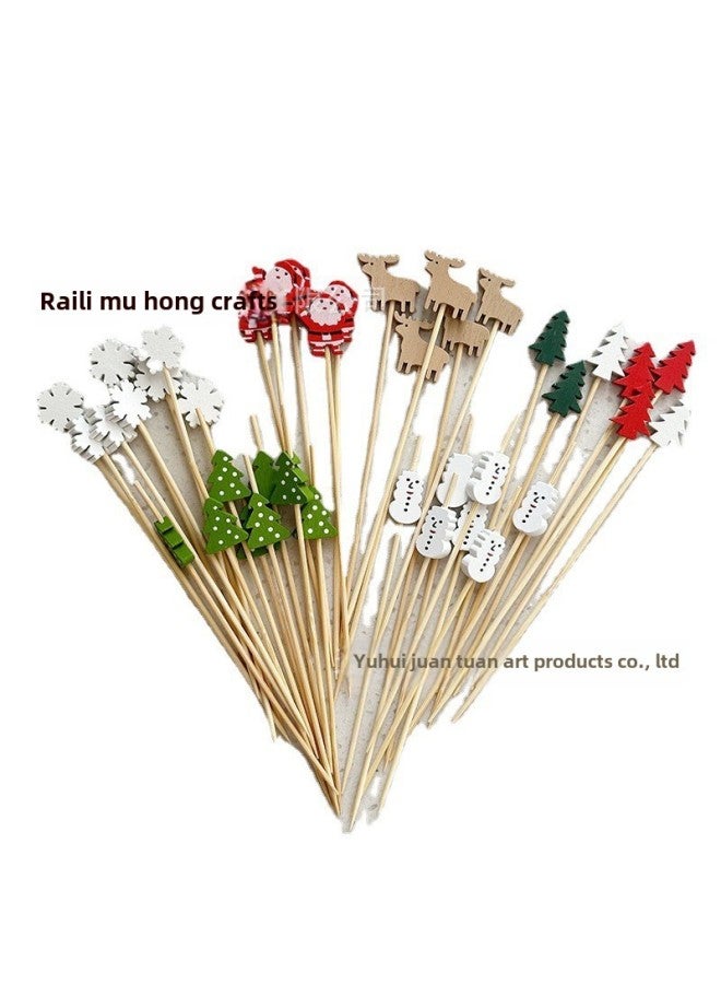 Disposable Bamboo Stick Single Red Hat Santa Claus Cocktail Decorative Bamboo Stick-color:Old Man With Raised Hands 100 Pieces/pack-Specifications:12cm 100 Pieces/pack  - Image 5