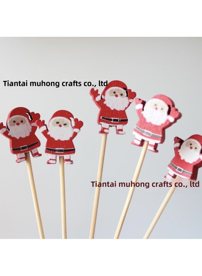 Disposable Bamboo Stick Single Red Hat Santa Claus Cocktail Decorative Bamboo Stick-color:Old Man With Raised Hands 100 Pieces/pack-Specifications:12cm 100 Pieces/pack  - Image 3