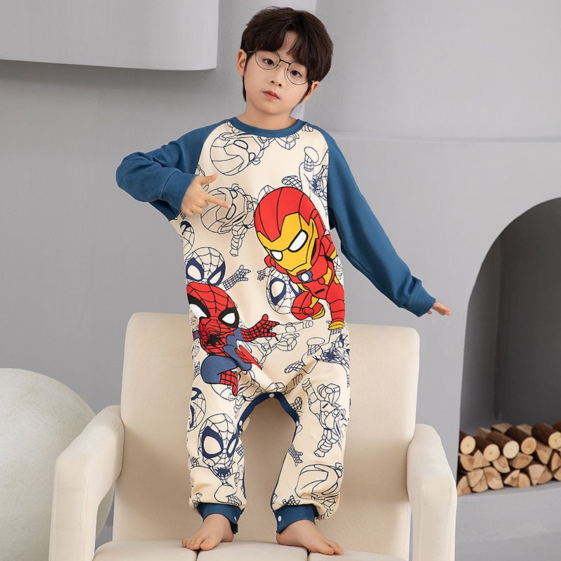 Children'S One-Part Pajamas Boys Cotton Long Sleeve Little Boy'S One-Part Sleeping Bag Home Clothes - Image 1