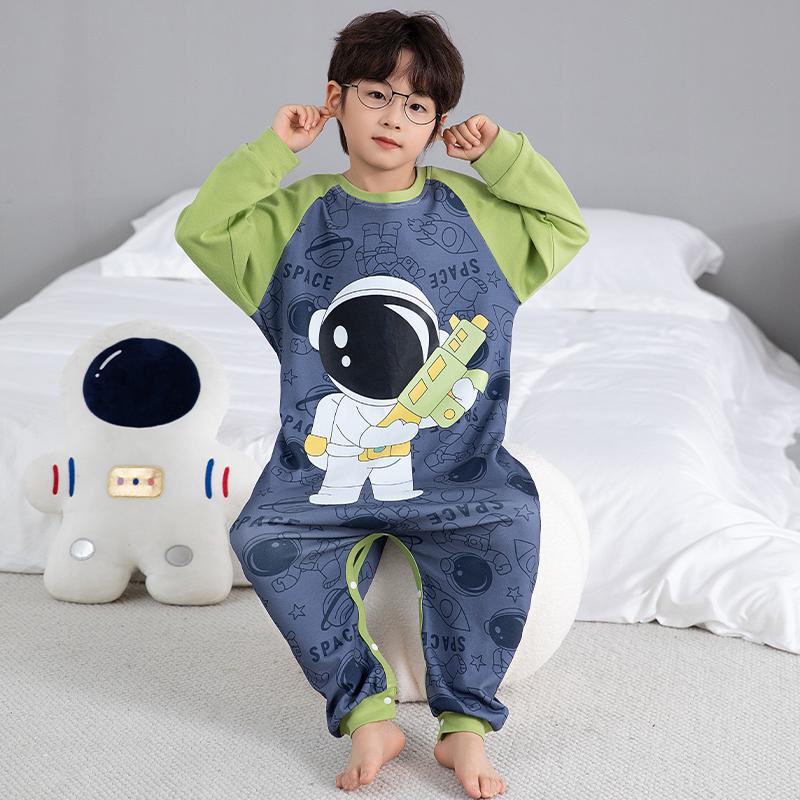 Children'S One-Part Pajamas Boys Cotton Long Sleeve Little Boy'S One-Part Sleeping Bag Home Clothes - Image 4