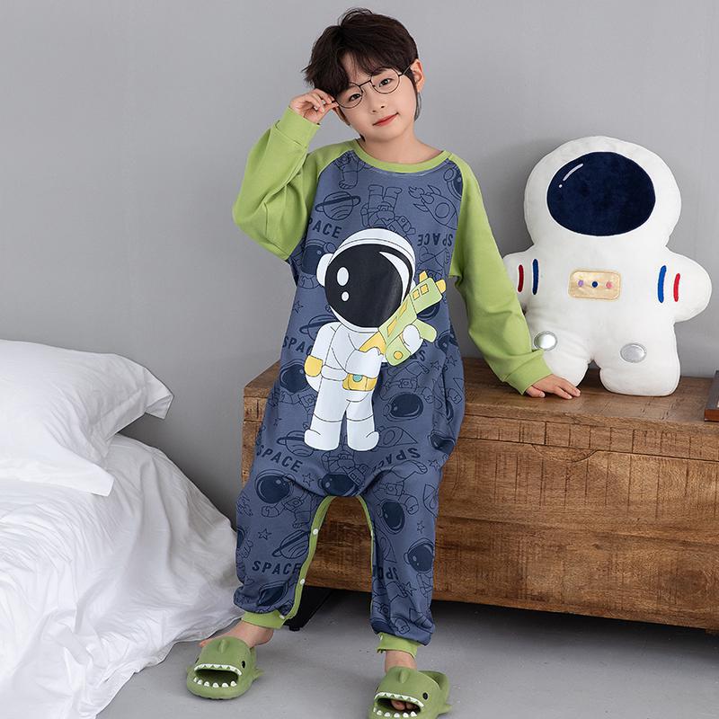 Children'S One-Part Pajamas Boys Cotton Long Sleeve Little Boy'S One-Part Sleeping Bag Home Clothes - Image 3