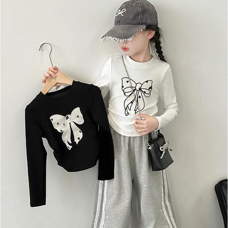 Girls' Autumn Long-Sleeved T-Shirt Children'S Early Autumn Top Western Style Bow Base Shirt T Blood - Image 2