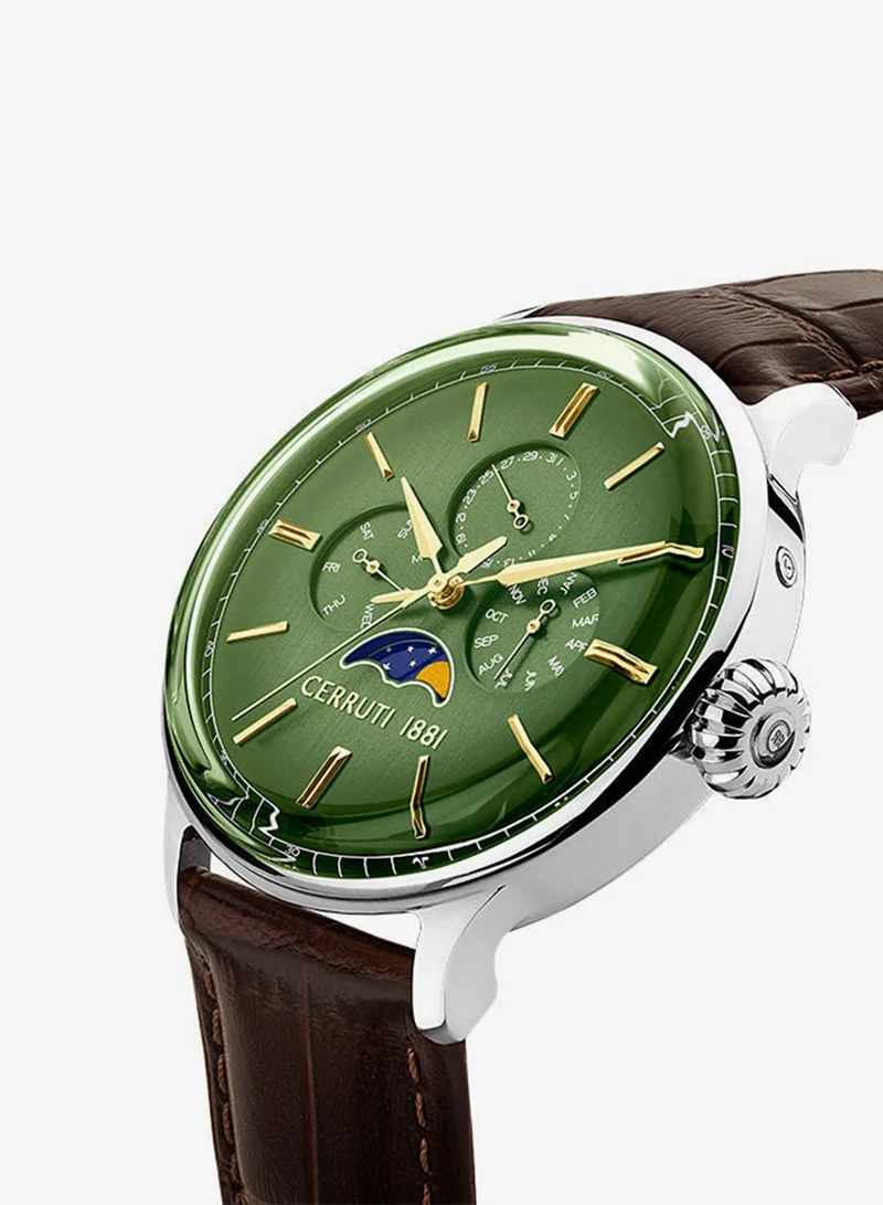 CERRUTI 1881  Men's Round Shape Leather Band Analog Wrist Watch 43 mm - Green Dial - CIWGF2224602 for Men | Best Price UAE