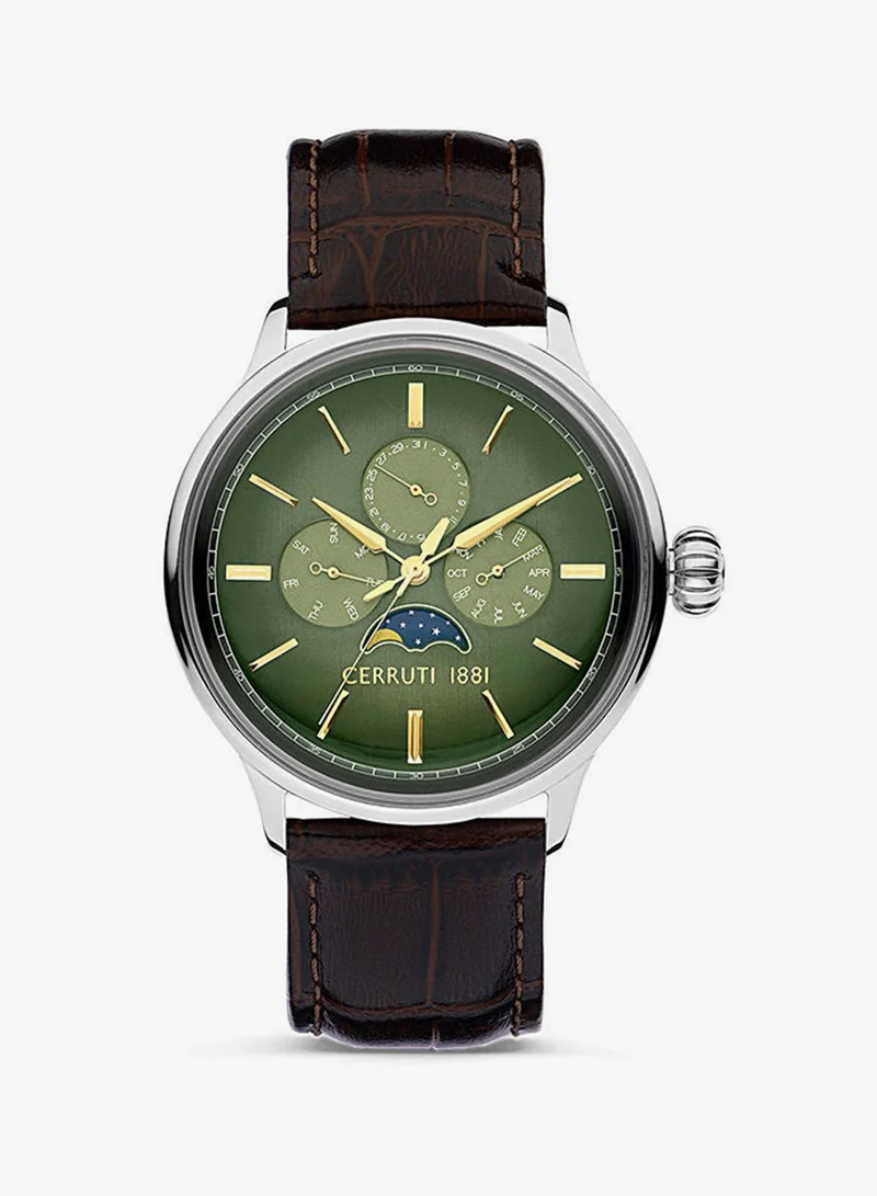 Men's Round Shape Leather Band Analog Wrist Watch 43 mm - Green Dial - CIWGF2224602