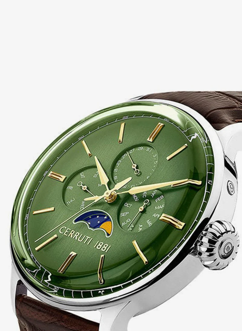 CERRUTI 1881  Men's Round Shape Leather Band Analog Wrist Watch 43 mm - Green Dial - CIWGF2224602 for Men | Best Price UAE