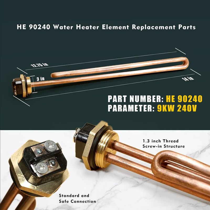 Mhrxusd HE 90240 Heating Element, Replacement for EcoSmart ECO 18 27 36, 9KW 240V Water Heater Element for Electric Tankless Water Heaters, Screw-In,Copper, 2PCS - Image 2