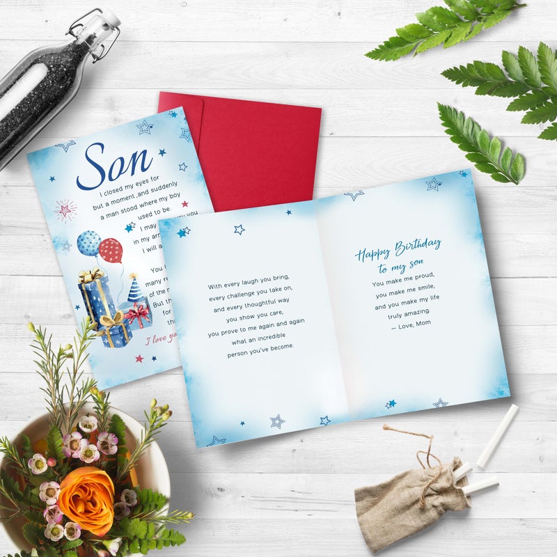 Bewoow Heartfelt Birthday Card Gifts for Son from Mom, Boy Adulthood Card for Son, Love You Now & Forever Mom Card - Image 4