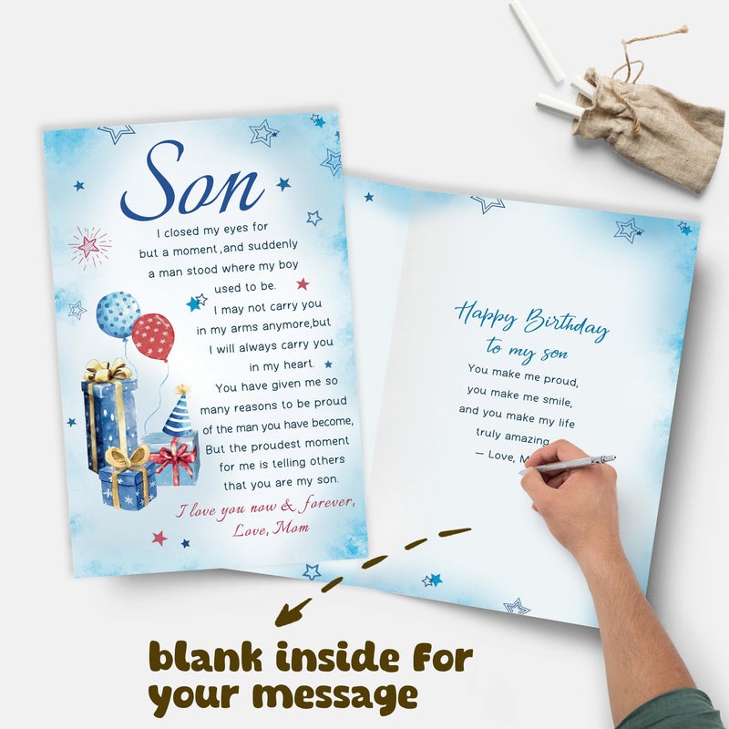 Bewoow Heartfelt Birthday Card Gifts for Son from Mom, Boy Adulthood Card for Son, Love You Now & Forever Mom Card - Image 3