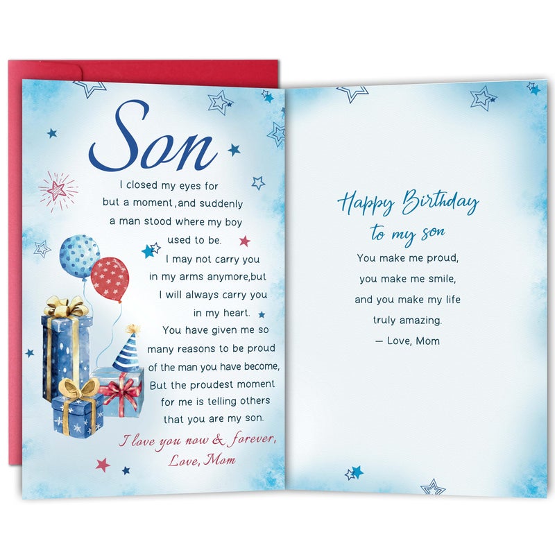 Bewoow Heartfelt Birthday Card Gifts for Son from Mom, Boy Adulthood Card for Son, Love You Now & Forever Mom Card - Image 1