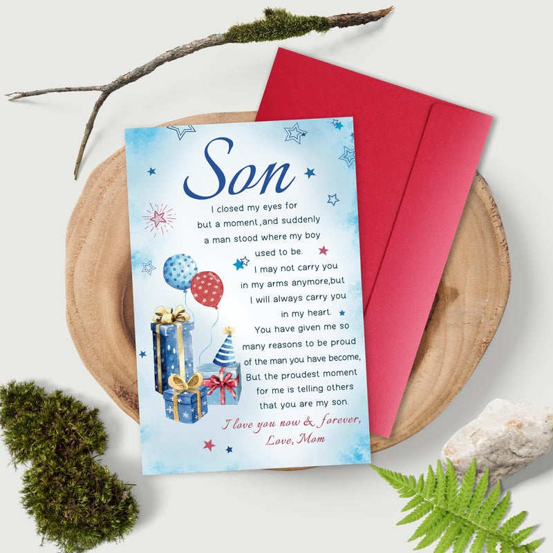 Bewoow Heartfelt Birthday Card Gifts for Son from Mom, Boy Adulthood Card for Son, Love You Now & Forever Mom Card - Image 5