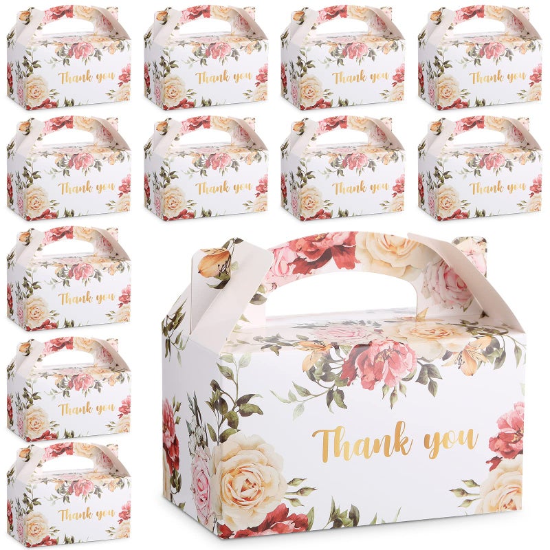 Xinnun 50 Pcs Thank You Treat Boxes Floral Design Gift Boxes Flower Gable Boxes Wedding Party Favor Boxes for Tea Party - Image 1