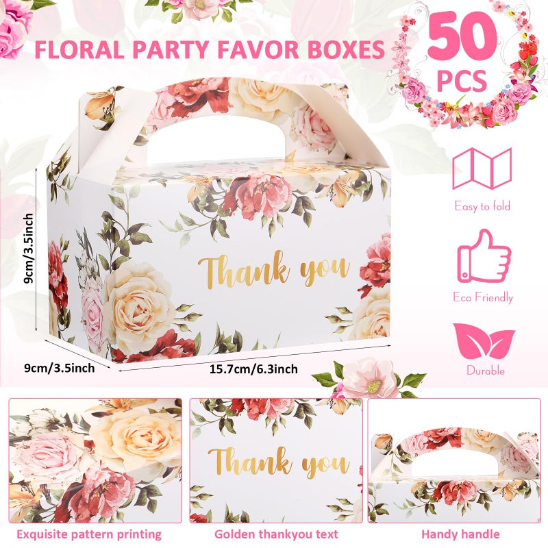 Xinnun 50 Pcs Thank You Treat Boxes Floral Design Gift Boxes Flower Gable Boxes Wedding Party Favor Boxes for Tea Party - Image 2