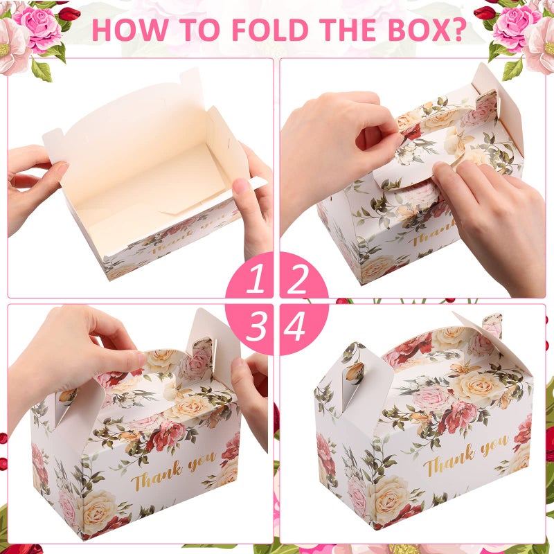 Xinnun 50 Pcs Thank You Treat Boxes Floral Design Gift Boxes Flower Gable Boxes Wedding Party Favor Boxes for Tea Party - Image 5