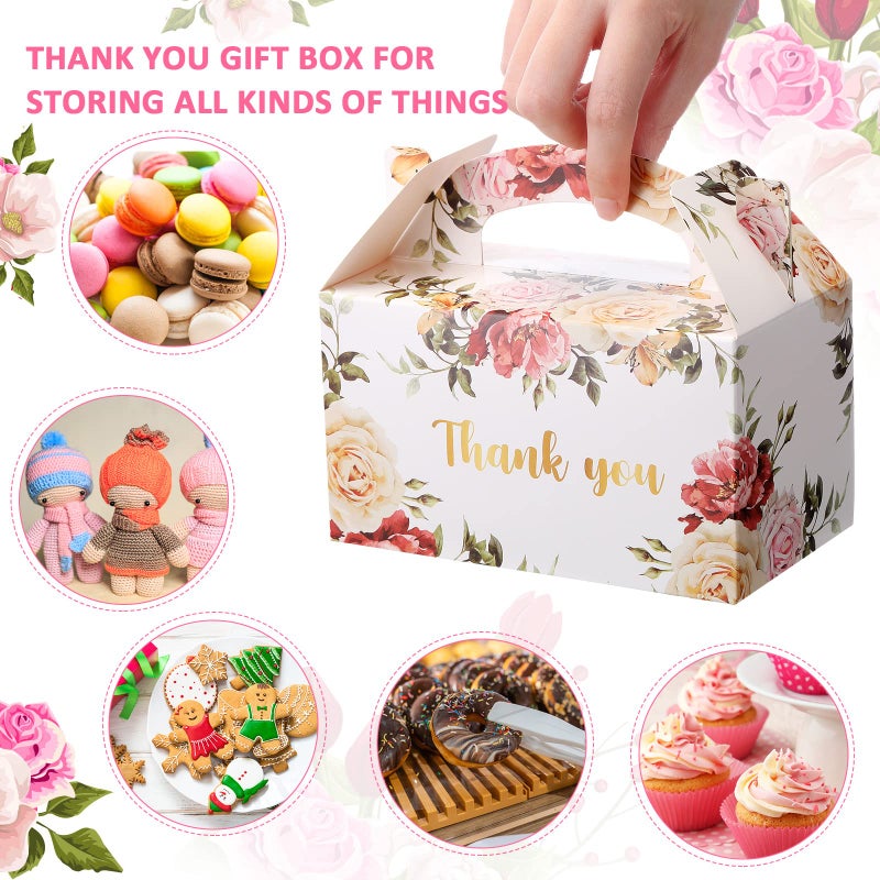Xinnun 50 Pcs Thank You Treat Boxes Floral Design Gift Boxes Flower Gable Boxes Wedding Party Favor Boxes for Tea Party - Image 3