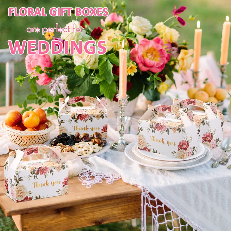 Xinnun 50 Pcs Thank You Treat Boxes Floral Design Gift Boxes Flower Gable Boxes Wedding Party Favor Boxes for Tea Party - Image 4