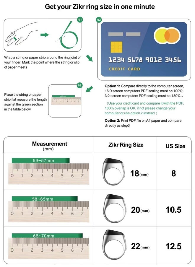 20mm Zikr Ring Smart Ring with Vibration Reminder Tasbih Counter and Bluetooth Connection Hand Counter Black