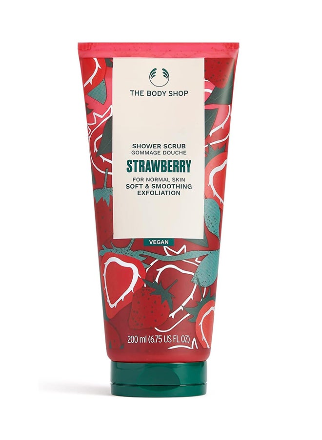 THE BODY SHOP Strawberry Shower Scrub Body Exfoliator – Gently Buffs Away Dead Skin Cells, Leaves Skin Soft & Smooth, Sweet Fruity Scent, Made with 87% Natural Ingredients, Vegan & Recyclable Packaging, 200ml - Image 1
