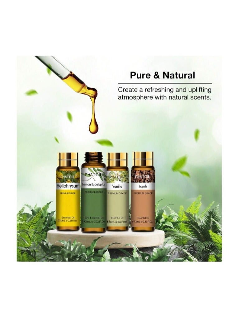 PHATOIL A set of aromatic oils with 9 different types, essential aromatic oils, each bottle 10ml, for fragrance, candle making, soap making, incense, moisturizers, massage, and bathing. A set of essential fragrances:  Vanilla Sandalwood Fir Cypress Myrrh Bitter Orange Helichrysum Camphor Lemon Basil - Image 3