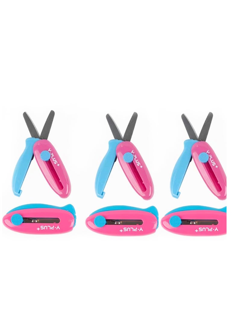 Excefore 3 Pack Retractable Small Scissors, Child Scissors with Cover, Suitable for Ages 3-5 Toddler Preschool Safety Scissors - Image 1