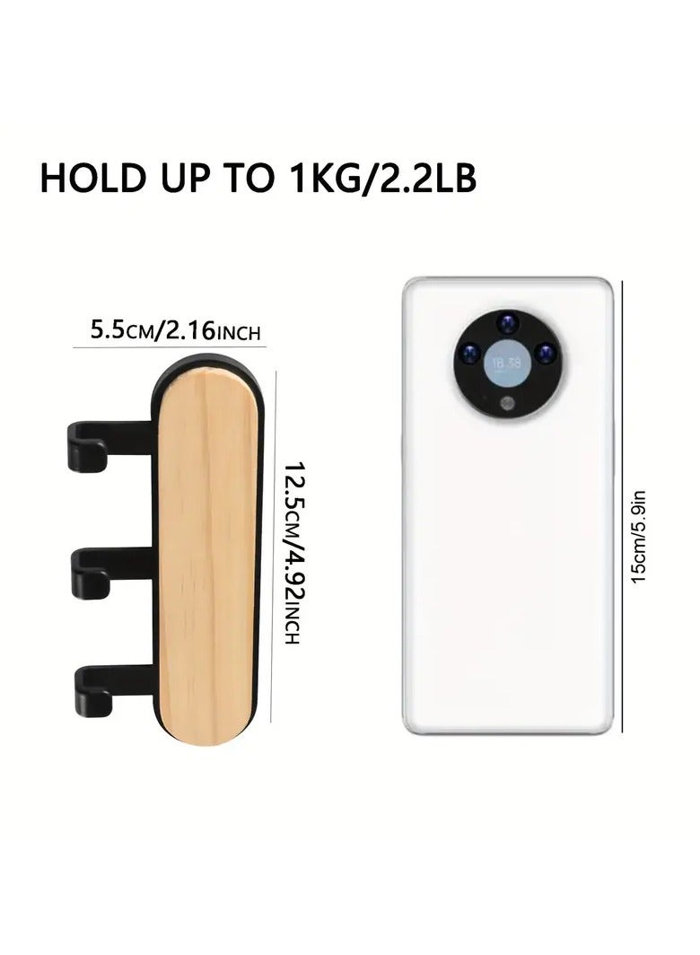 One Piece With 3 J Hooks Black Color Wooden Adhesive Without Drilling Or Nails Scandinavian Design Easy Installation Plastic Fixing On The Wall Or Behind The Apartment Door Or At The Entrance To Hang Keys Coats Hats Umbrellas And Even In The Kitchen To Hang Cooking Utensils Black And Wooden Color - Image 2