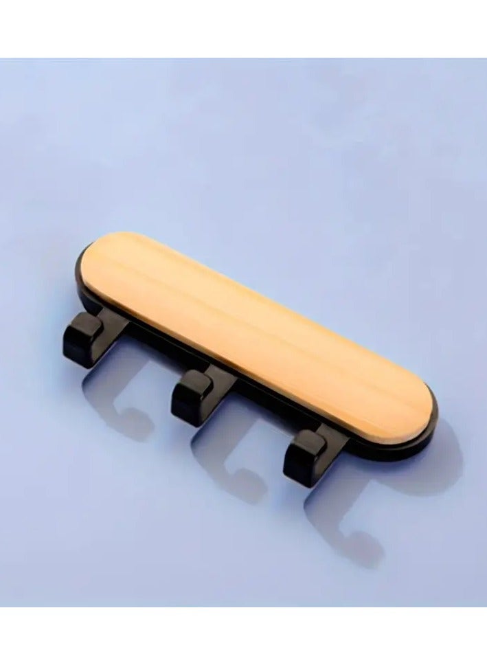 One Piece With 3 J Hooks Black Color Wooden Adhesive Without Drilling Or Nails Scandinavian Design Easy Installation Plastic Fixing On The Wall Or Behind The Apartment Door Or At The Entrance To Hang Keys Coats Hats Umbrellas And Even In The Kitchen To Hang Cooking Utensils Black And Wooden Color - Image 4