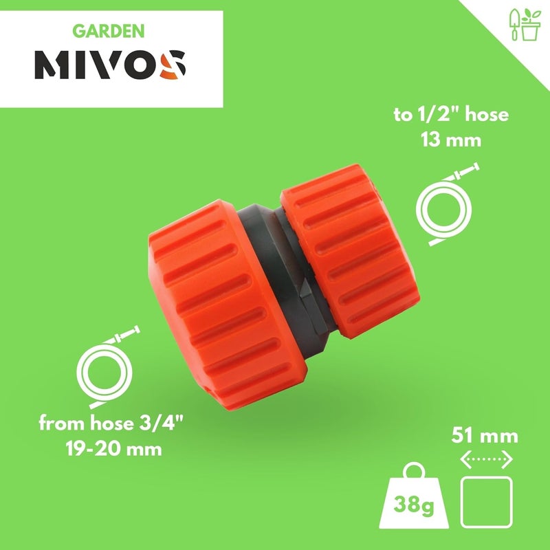 MIVOS اقتران خرطوم 1/2 بوصة إلى 3/4 بوصة - مخفض خرطوم - إصلاح خرطوم الحديقة - موصل 1/2 بوصة (13 مم) × 3/4 بوصة (19 مم) - مصنوع في الاتحاد الأوروبي - Image 3