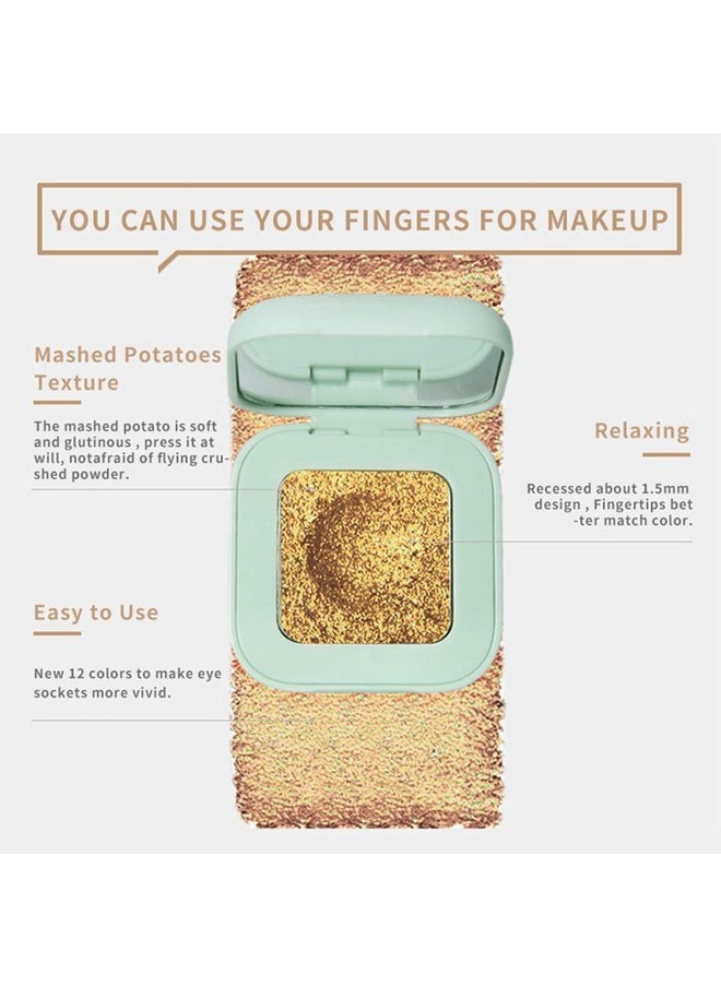Mond'sub Single Portable Glitter Eye Shadow 12 Colors,Highly Pigmented Long Lasting Makeup Set With Mirror (105# Gold brown)  - Image 3