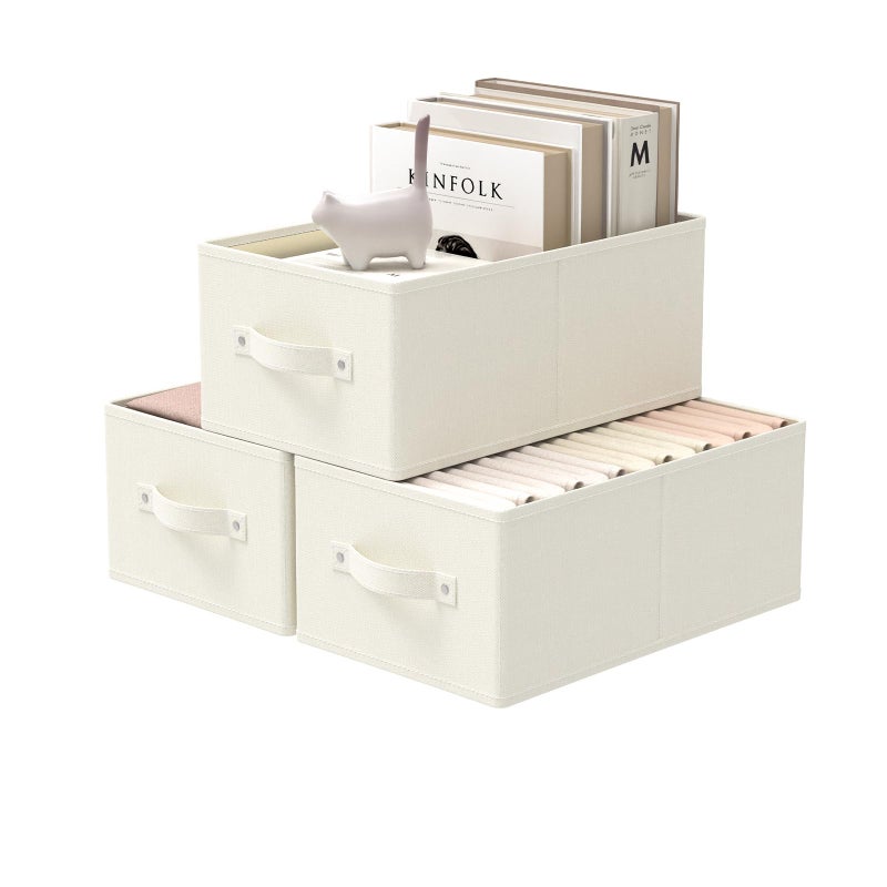 GUOHNHE Storage Bins, 3 Pack Foldable Cloth Basket, Cube Organizer with 2 Handles, Suitable for bedrooms, living rooms, wardrobes, and workspaces, Beige, 13 x 9.1 x 5.5 In, XSNY11BES-3 - Image 1
