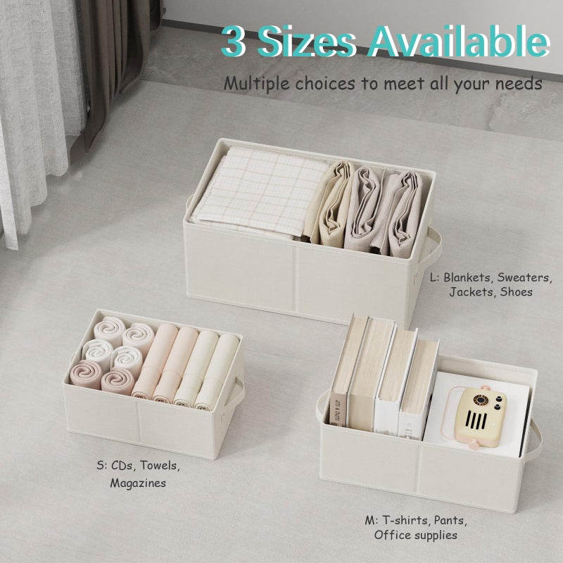 GUOHNHE Storage Bins, 3 Pack Foldable Cloth Basket, Cube Organizer with 2 Handles, Suitable for bedrooms, living rooms, wardrobes, and workspaces, Beige, 13 x 9.1 x 5.5 In, XSNY11BES-3 - Image 5