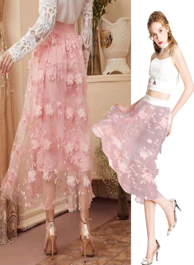 NBEADS 2 Yards Embroidered Flower Fabric, 61inch 3D Floral Mesh Embroidery Fabric Soft Mesh Lace Fabric for Sewing DIY Custom Clothes Party Dress Home Decoration, Pink - Image 5