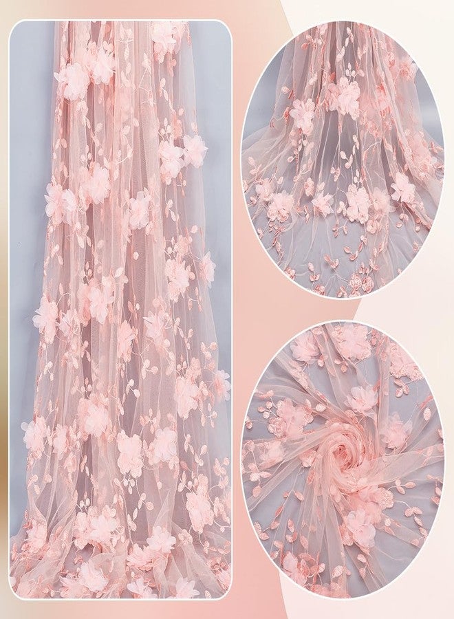 NBEADS 2 Yards Embroidered Flower Fabric, 61inch 3D Floral Mesh Embroidery Fabric Soft Mesh Lace Fabric for Sewing DIY Custom Clothes Party Dress Home Decoration, Pink - Image 4