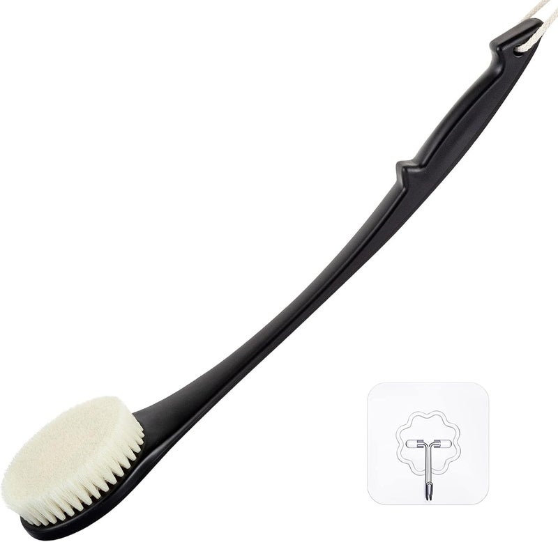 VANZAVANZU Body Back Scrubber 17 Long Handle Shower Brush Durable Exfoliator for Dry Wet Use Deep Cleansing Gentle Exfoliation for Smooth Skin for Men Women Elderly Black - Image 1