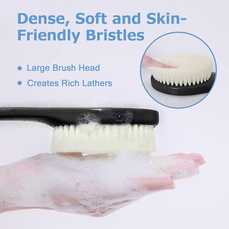 VANZAVANZU Body Back Scrubber 17 Long Handle Shower Brush Durable Exfoliator for Dry Wet Use Deep Cleansing Gentle Exfoliation for Smooth Skin for Men Women Elderly Black - Image 2
