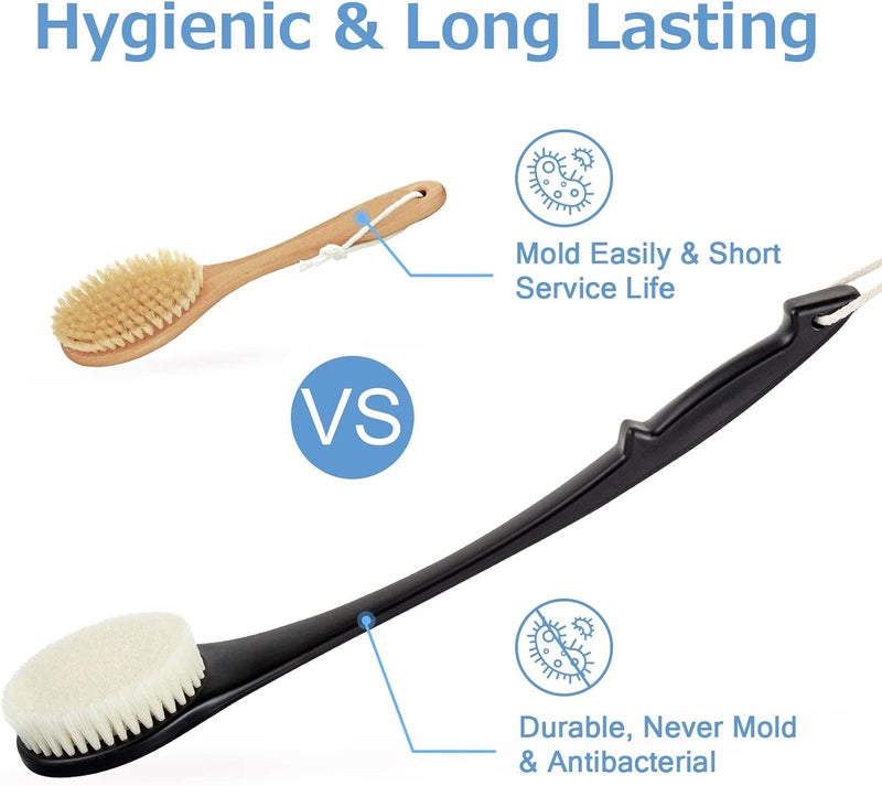 VANZAVANZU Body Back Scrubber 17 Long Handle Shower Brush Durable Exfoliator for Dry Wet Use Deep Cleansing Gentle Exfoliation for Smooth Skin for Men Women Elderly Black - Image 3