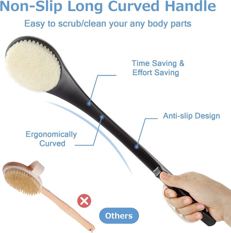 VANZAVANZU Body Back Scrubber 17 Long Handle Shower Brush Durable Exfoliator for Dry Wet Use Deep Cleansing Gentle Exfoliation for Smooth Skin for Men Women Elderly Black - Image 4