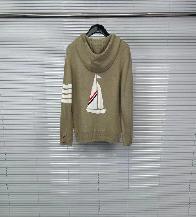New TB Sailboat Striped Wool Hoodie Unisex CAMEL