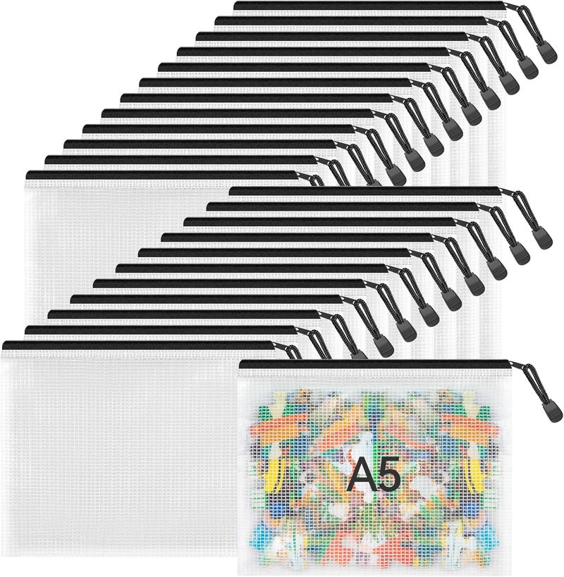 Umriox 24PCS Small Zipper Pouch, 9.5 x 7.1 in, Mesh Bags with Zipper, Zipper Bags for Office Supplies, Receipts, Cosmetics Travel Toiletries - Image 1