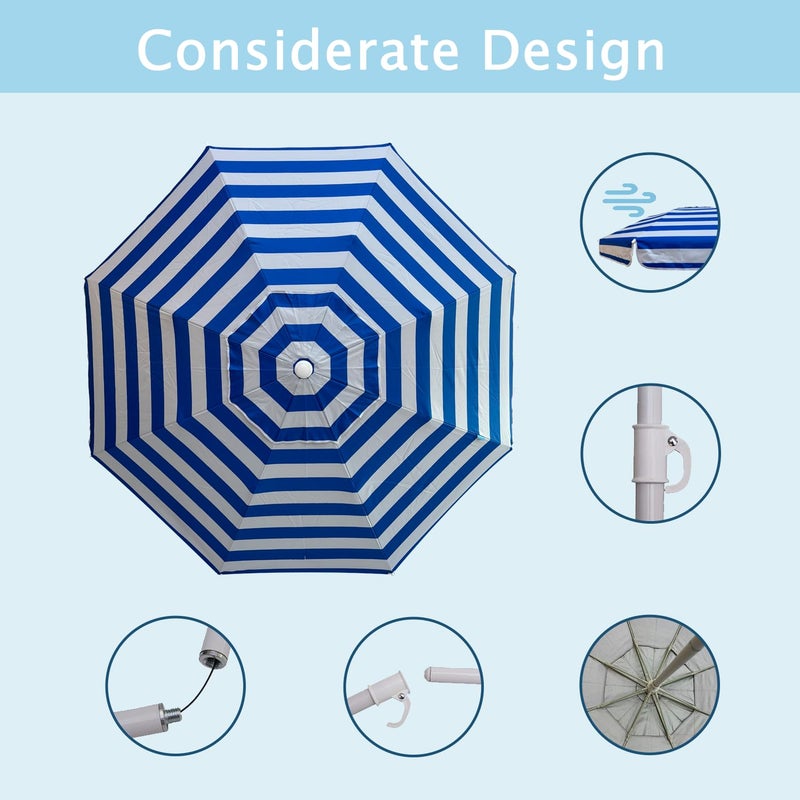 LOTTAFUN 6ft Beach Umbrella - Heavy Duty Wind Resistant UV 50+ Portable Sun Shade with Sand Anchor & Carry Bag, Outdoor Folding Umbrella for Beach, Pool, Patio, Garden (Blue strip) - Image 3