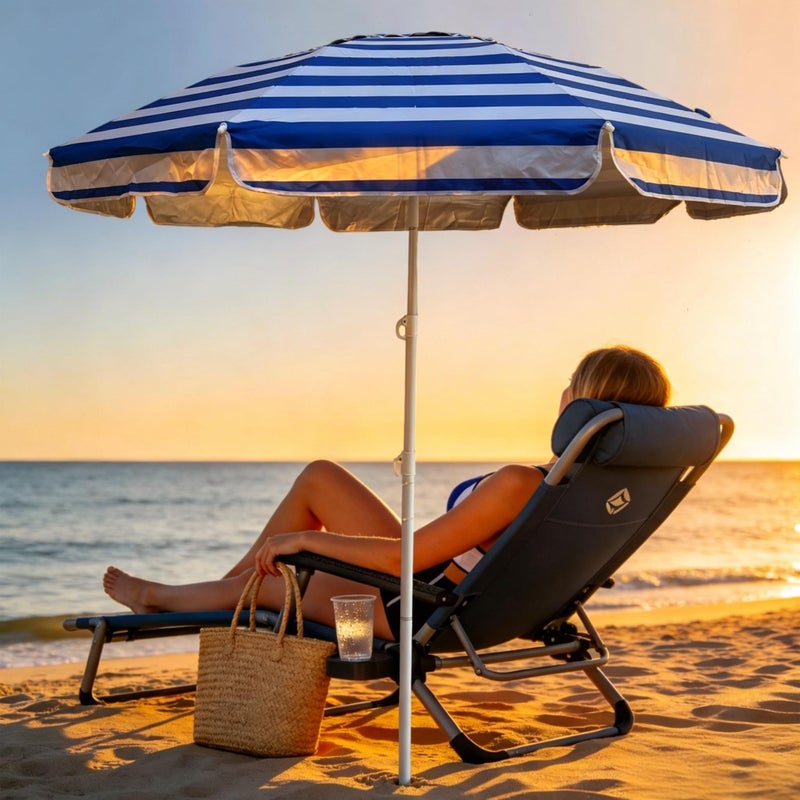 LOTTAFUN 6ft Beach Umbrella - Heavy Duty Wind Resistant UV 50+ Portable Sun Shade with Sand Anchor & Carry Bag, Outdoor Folding Umbrella for Beach, Pool, Patio, Garden (Blue strip) - Image 4