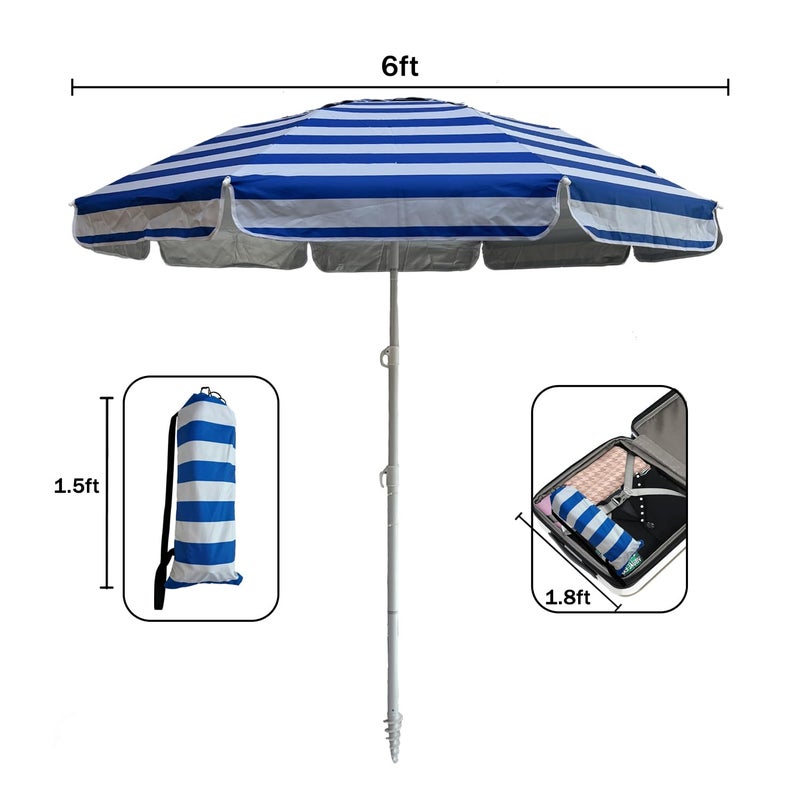 LOTTAFUN 6ft Beach Umbrella - Heavy Duty Wind Resistant UV 50+ Portable Sun Shade with Sand Anchor & Carry Bag, Outdoor Folding Umbrella for Beach, Pool, Patio, Garden (Blue strip) - Image 5
